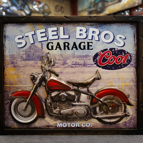 Retro Wall Frame - Motorcycle FatBoy garage