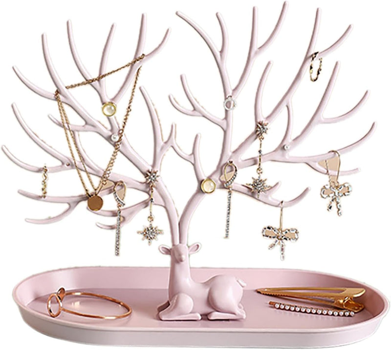 Key holder, Necklace Holder, Bracelet Stand Jewelry Organizer Jewelry Tree Decorative Tray (Pink)