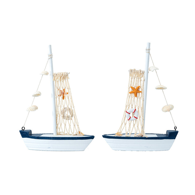 Mini Wooden Sailboat Model Decoration - Dark Blue Border