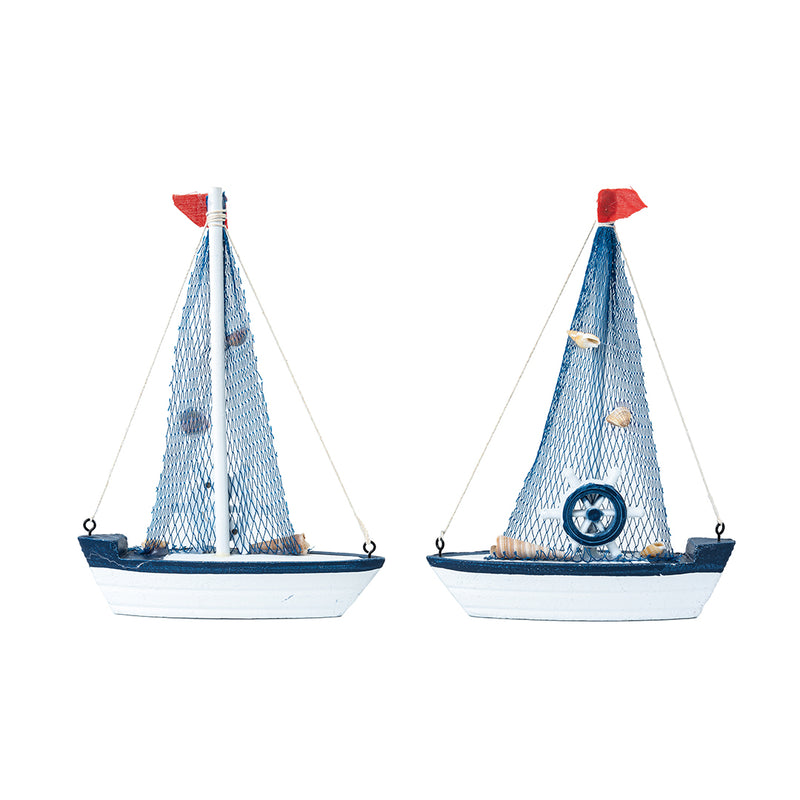 Mini Wooden Sailboat Model Decoration - Dark Blue Border