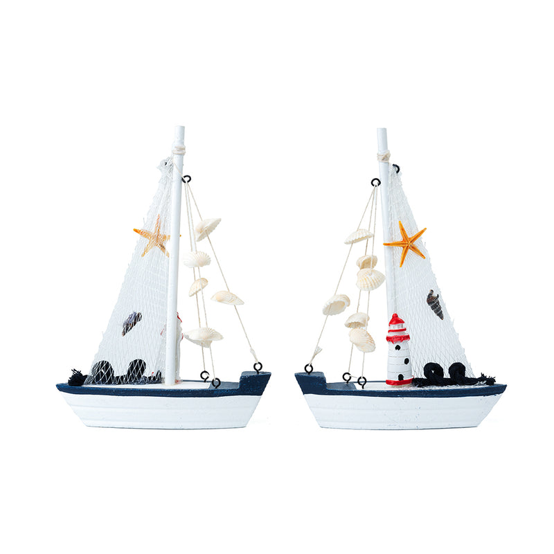 Mini Wooden Sailboat Model Decoration - Dark Blue Border