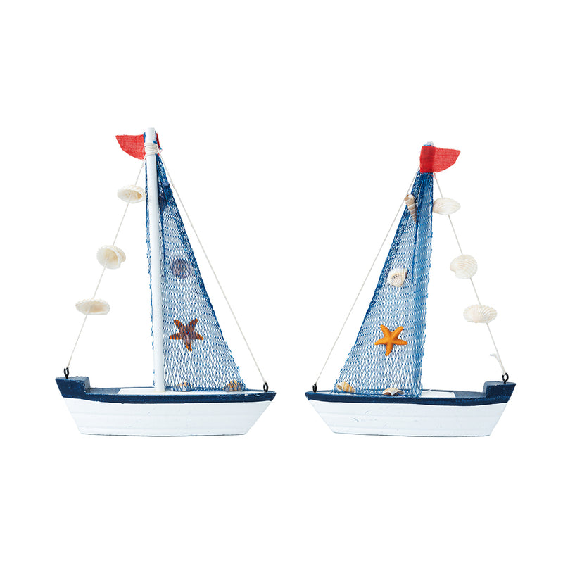 Mini Wooden Sailboat Model Decoration - Dark Blue Border