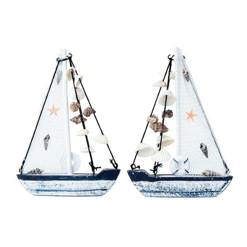 Mini Wooden Sailboat Model Decoration - Faded Blue