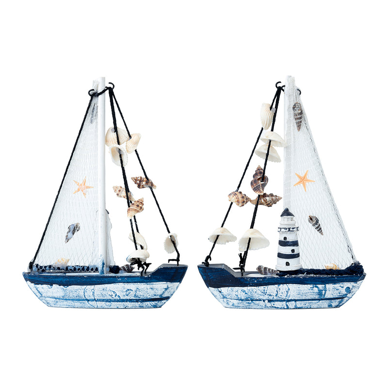 Mini Wooden Sailboat Model Decoration - Faded Blue