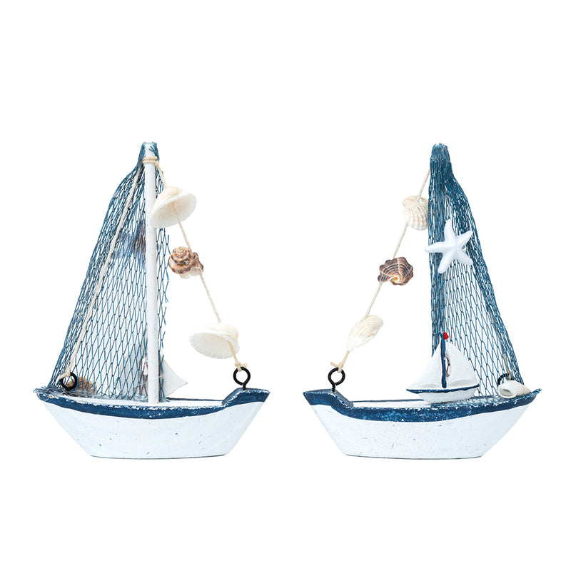 Mini Wooden Sailboat Model Decoration - Small Size Dark Blue