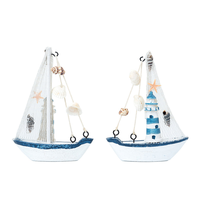 Mini Wooden Sailboat Model Decoration - Small Size Dark Blue