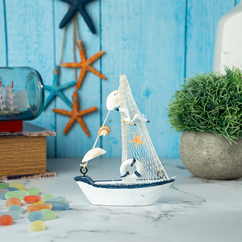 Mini Wooden Sailboat Model Decoration - Small Size Dark Blue