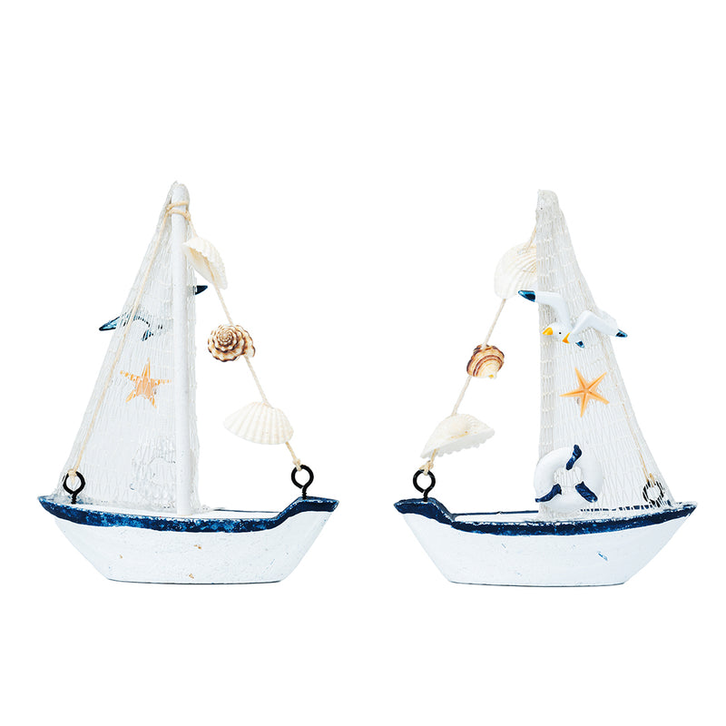 Mini Wooden Sailboat Model Decoration - Small Size Dark Blue