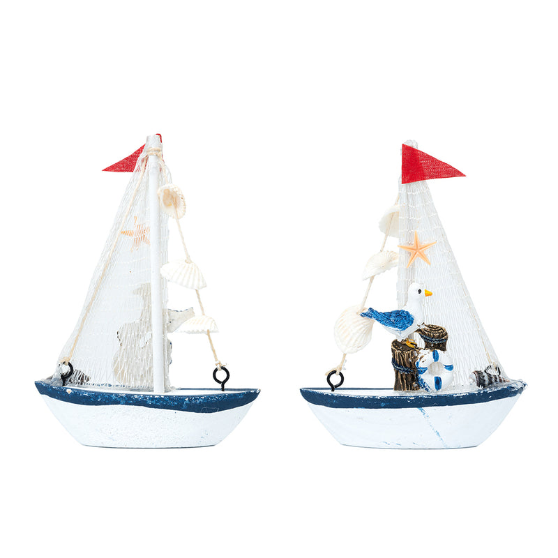 Mini Wooden Sailboat Model Decoration - Small Size Dark Blue