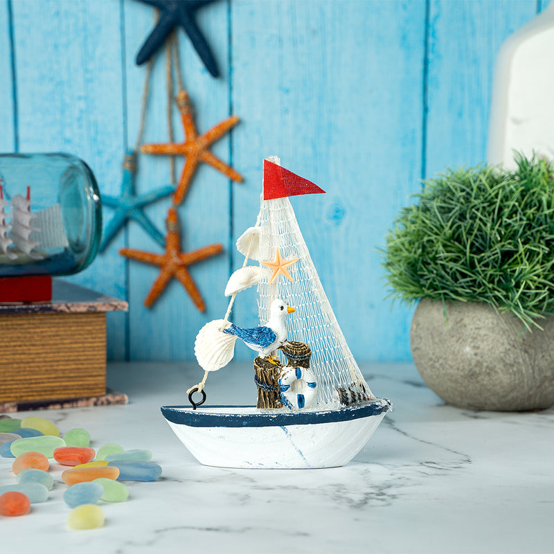 Mini Wooden Sailboat Model Decoration - Small Size Dark Blue