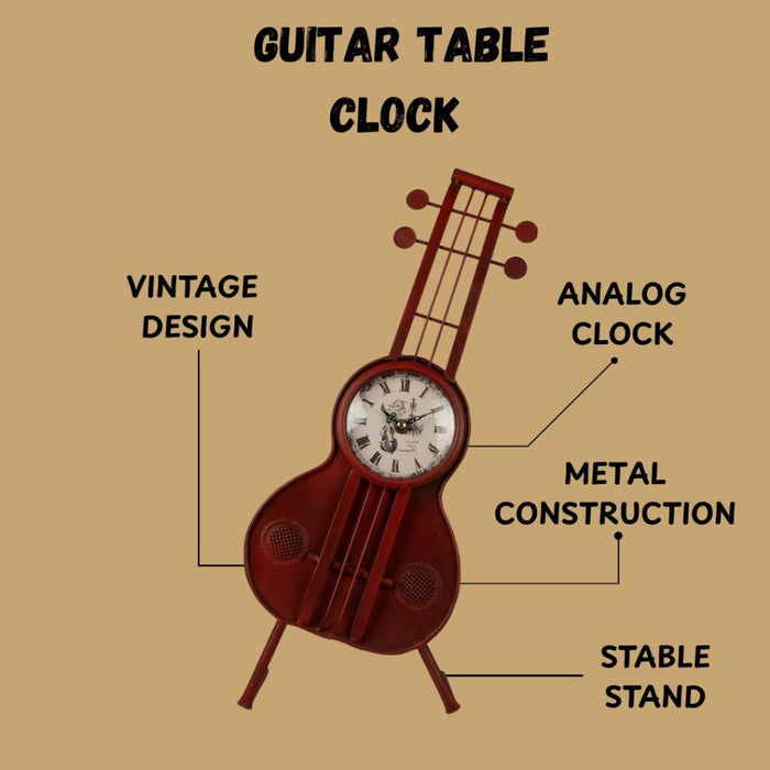 Table Clock - Vintage Guitar Shaped - Red - eazy wagon