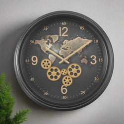 Mechanical clock - Worldmap Black (Y713-21")