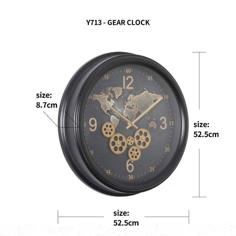 Mechanical clock - Worldmap Black (Y713-21")