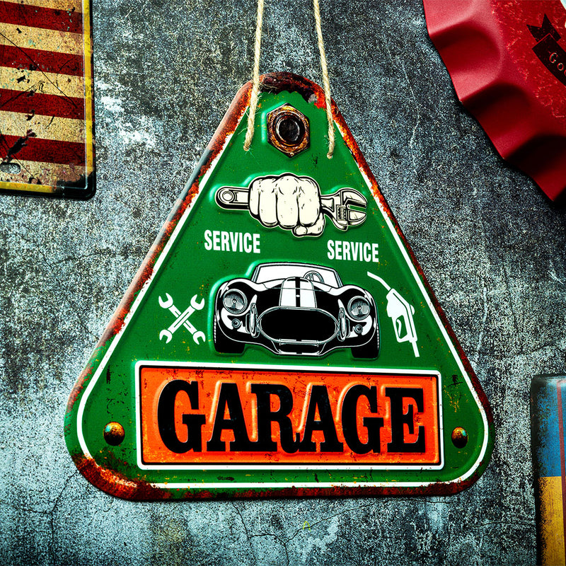 3D Metal Plates - Garage Triangle Service Green