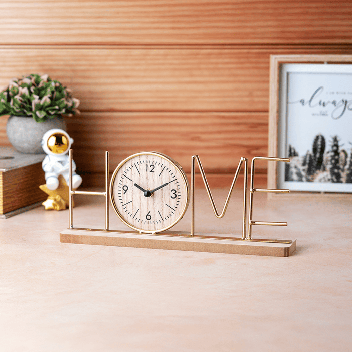 Wooden Metal Letter Clock - Home (Gold) - eazy wagon