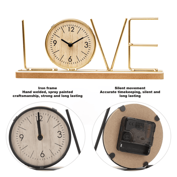 Wooden Metal Letter Clock - Love (Gold) - eazy wagon