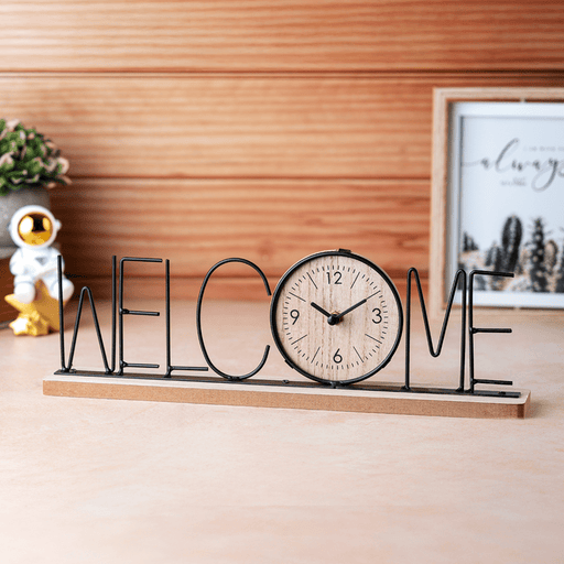 Wooden Metal Letter Clock - Welcome (Black) - eazy wagon