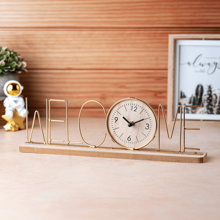Wooden Metal Letter Clock - Welcome (Gold) - eazy wagon