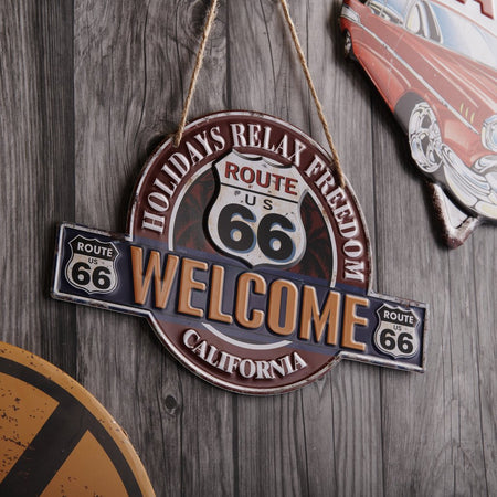 Stunning 3D Metal Welcome Route 66 Plate - Unique Wall Decor for Home & Office