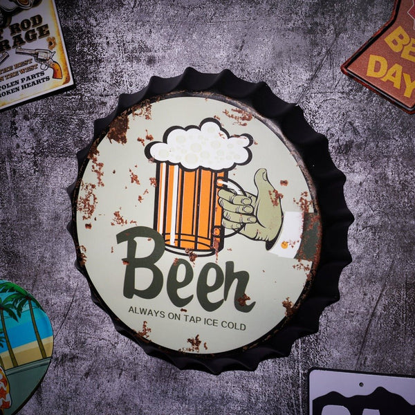 Bottle Caps wall decor sign - Beer Always on Tap (14"x14")