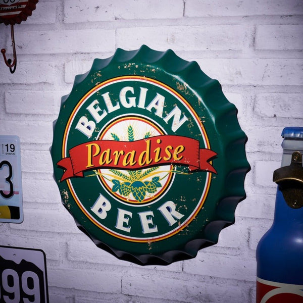 Bottle Caps wall decor sign - Belgian Beer  (14"x14")