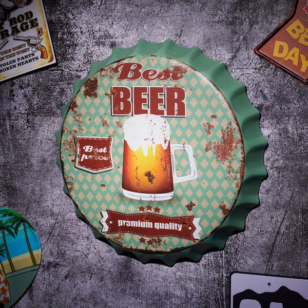 Bottle Caps wall decor sign - Best Beer  (14"x14")