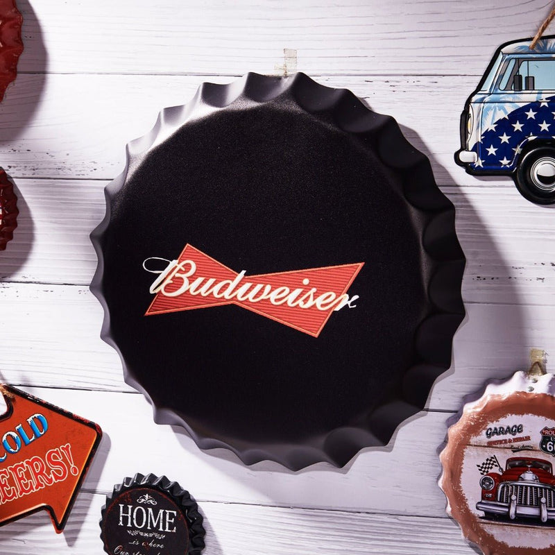 Bottle Caps wall sign - Budweiser black (14"x14") - eazy wagon