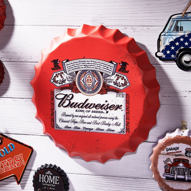 Bottle Caps wall sign - Budweiser Red (14"x14") - eazy wagon