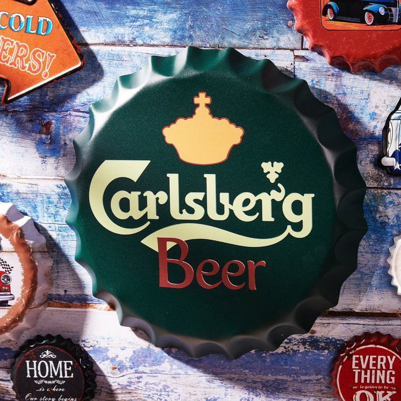 Bottle Caps wall sign - Carlsberg Beer (14"x14") - eazy wagon