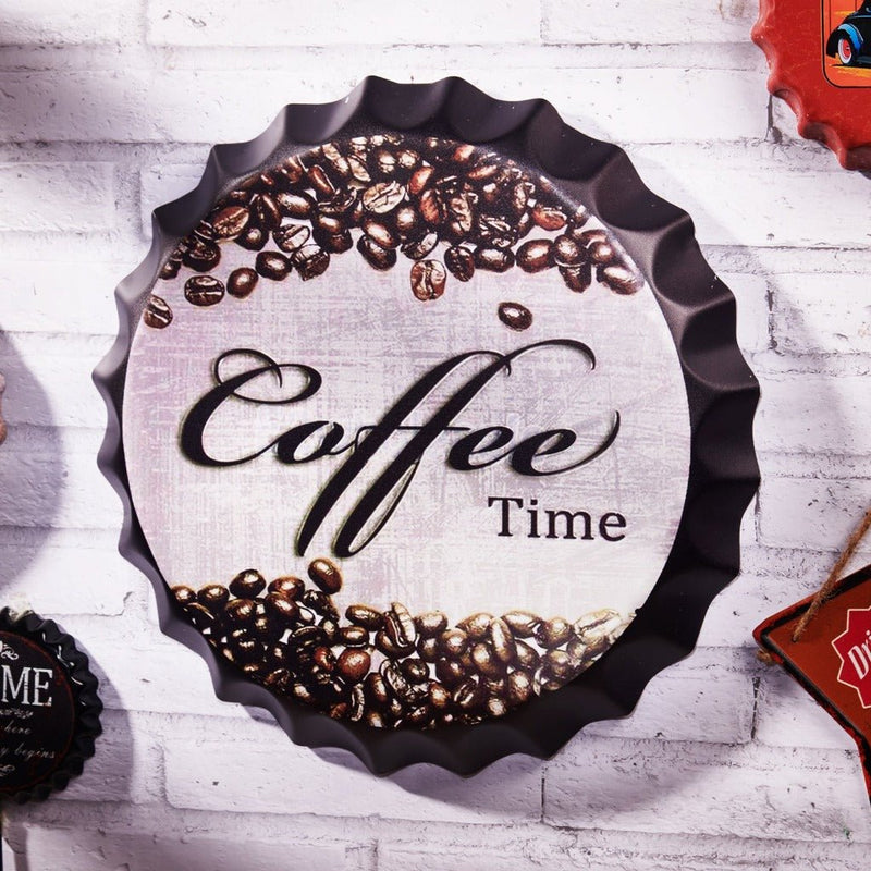 Bottle Caps wall sign - Coffee Time (14"x14") - eazy wagon