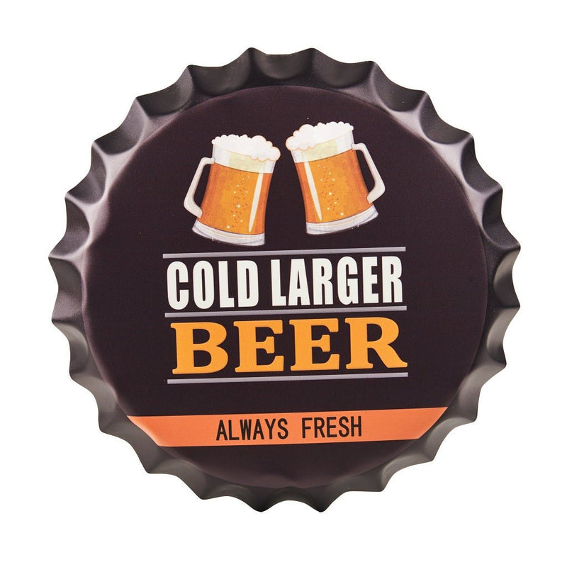 Bottle Caps wall sign - Cold Large Beer (14"x14") - eazy wagon