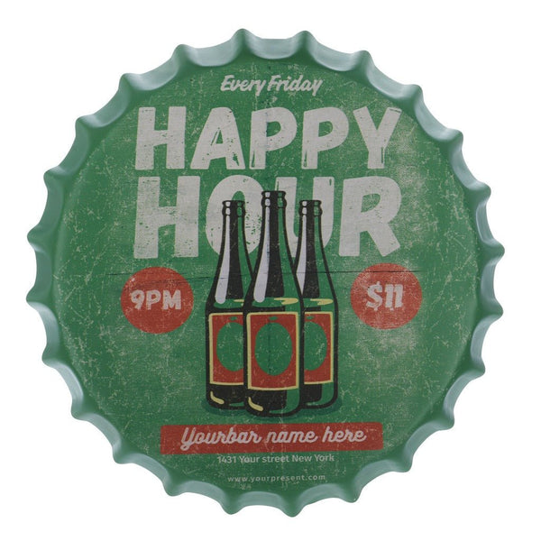 Bottle Caps wall decor sign - Every Friday Happy Hours  (14"x14")