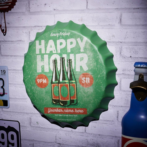 Bottle Caps wall decor sign - Every Friday Happy Hours  (14"x14")