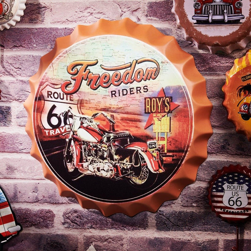 Bottle Caps wall sign - Freedom Rides Route66 (14"x14") - eazy wagon