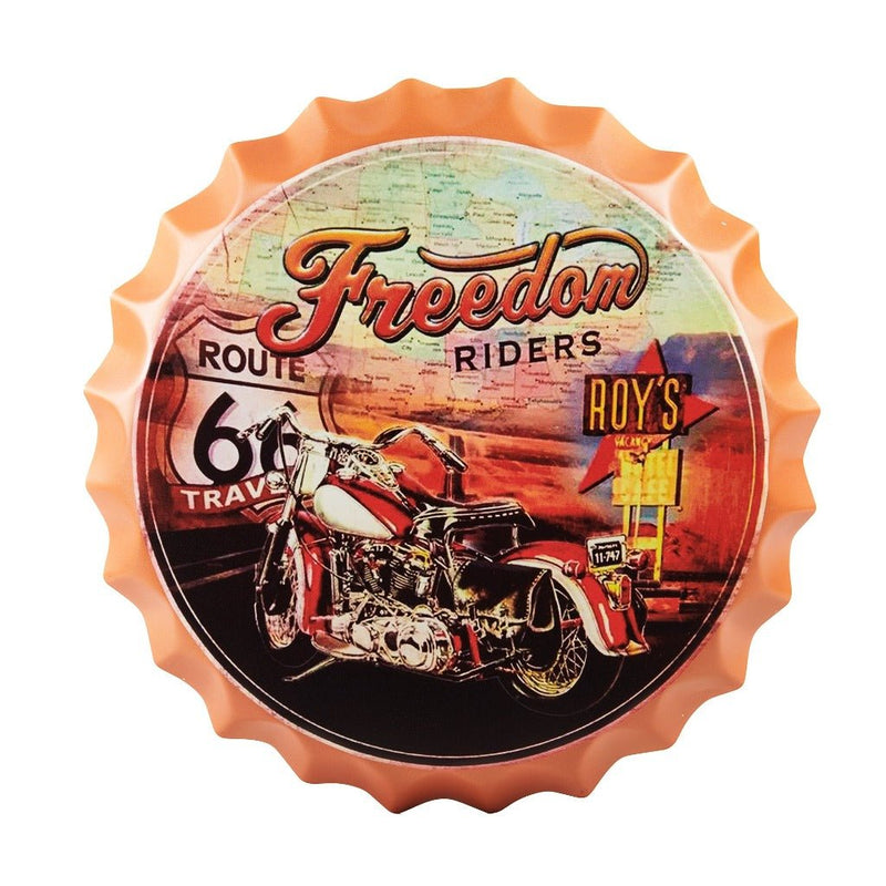 Bottle Caps wall sign - Freedom Rides Route66 (14"x14") - eazy wagon