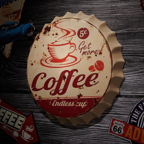 Bottle Caps wall decor sign - Get More Coffee Endless Cup (14"x14")