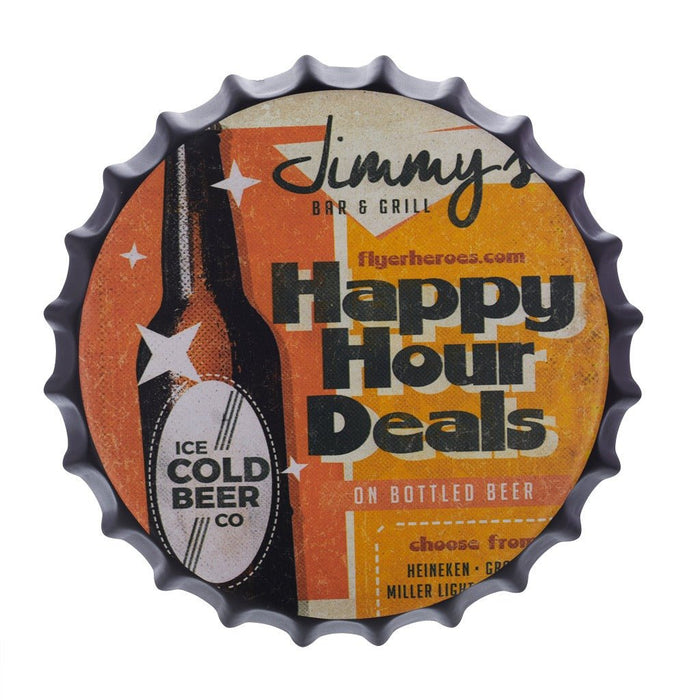 Bottle Caps wall decor sign -Happy Hour deals  (14"x14")