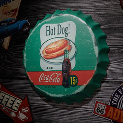 Bottle Caps wall decor sign - Hot Dog and Coca Cola (14"x14")