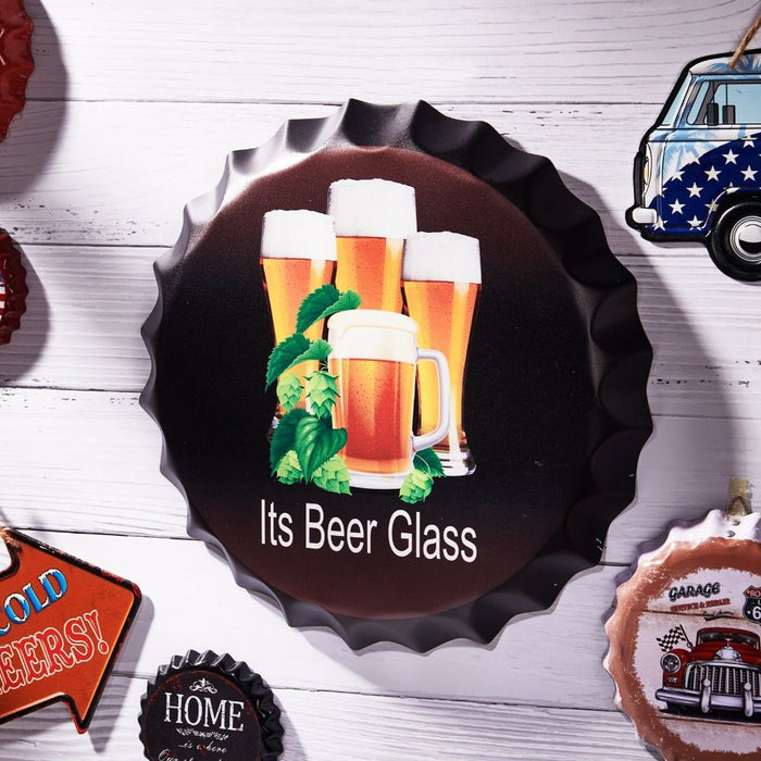 Bottle Caps wall sign - Its Beer Glass (14"x14") - eazy wagon