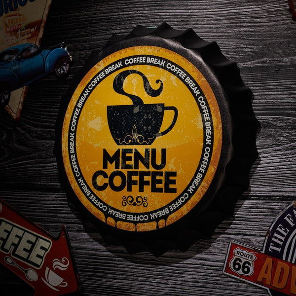 Bottle Caps wall decor sign - Menu Coffee (14"x14")