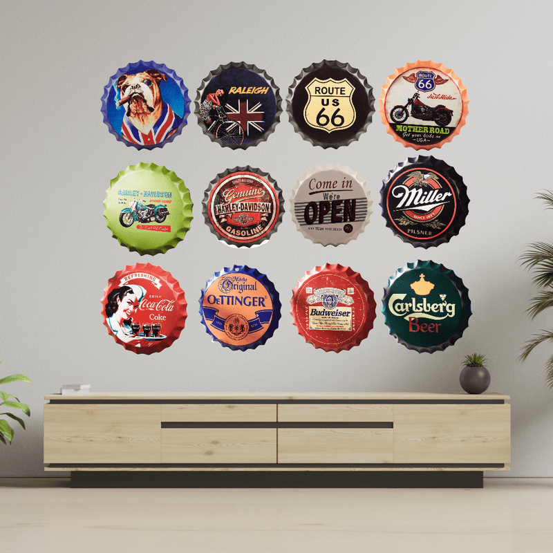 Bottle Caps wall sign -  Come in we're Open (14"x14") - eazy wagon