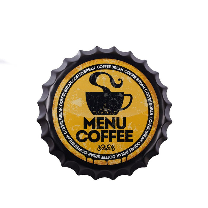 Bottle Caps wall decor sign - Menu Coffee (14"x14")