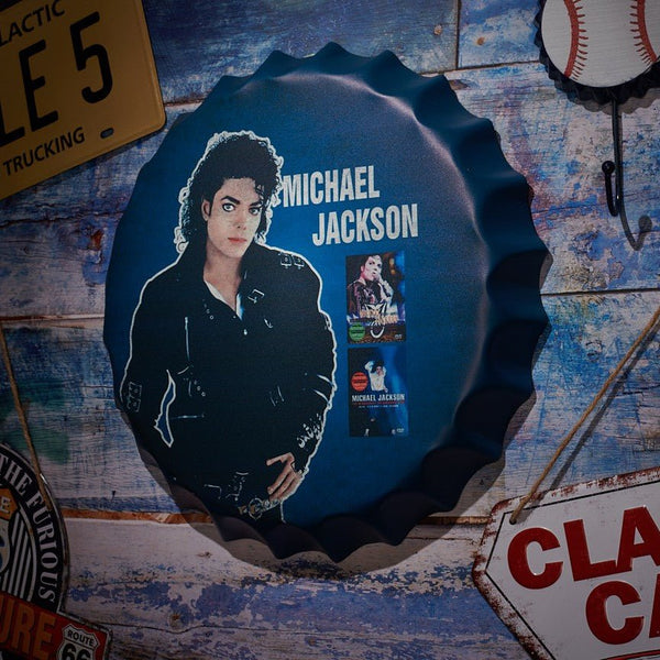 Bottle Caps wall decor sign - Michael Jackson Blue (14"x14")