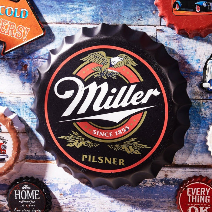 Bottle Caps wall sign - Miller (14"x14") - eazy wagon