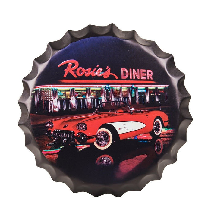 Bottle Caps wall sign - Rosie's Diner (14"x14") - eazy wagon