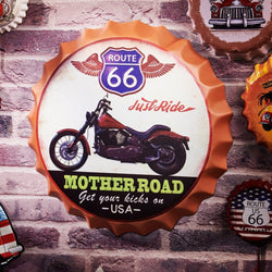 Bottle Caps wall sign - Route 66 Mother road (14"x14") - eazy wagon