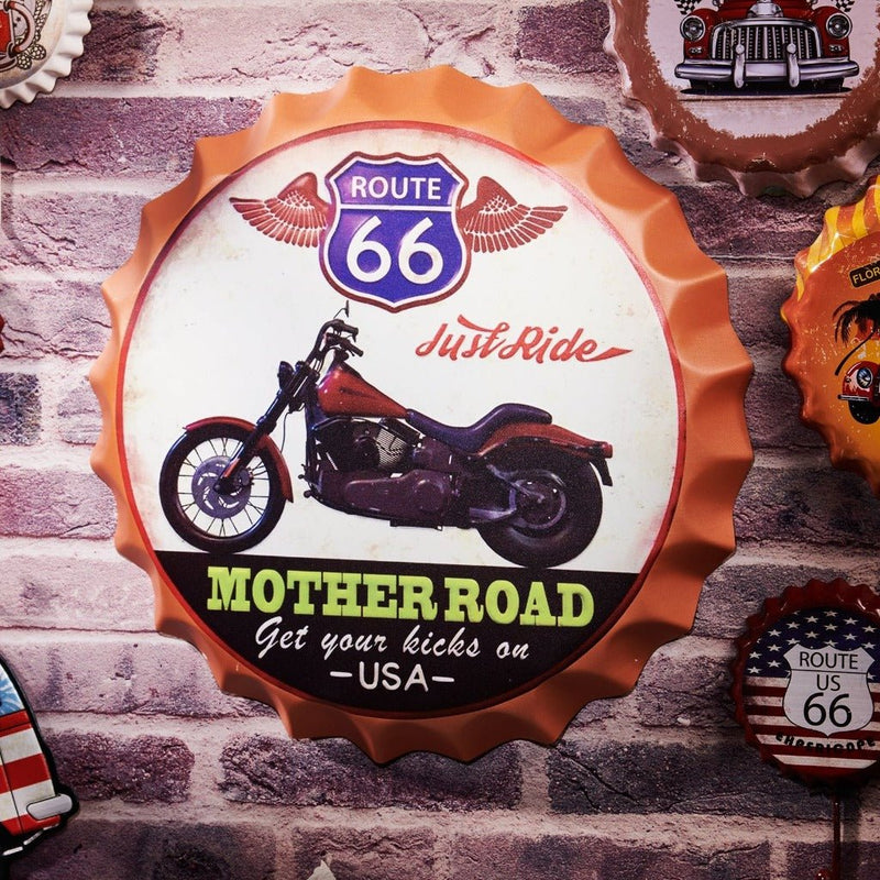 Bottle Caps wall sign - Route 66 Mother road (14"x14") - eazy wagon