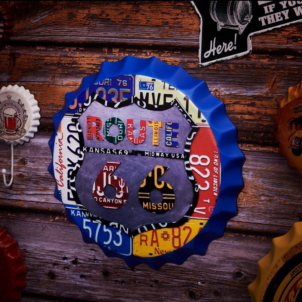 Bottle Caps wall decor sign - Route 66 Number Plate design (14"x14 ...