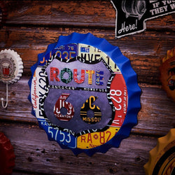 Bottle Caps wall sign - Route 66 Number Plate design (14"x14") - eazy wagon