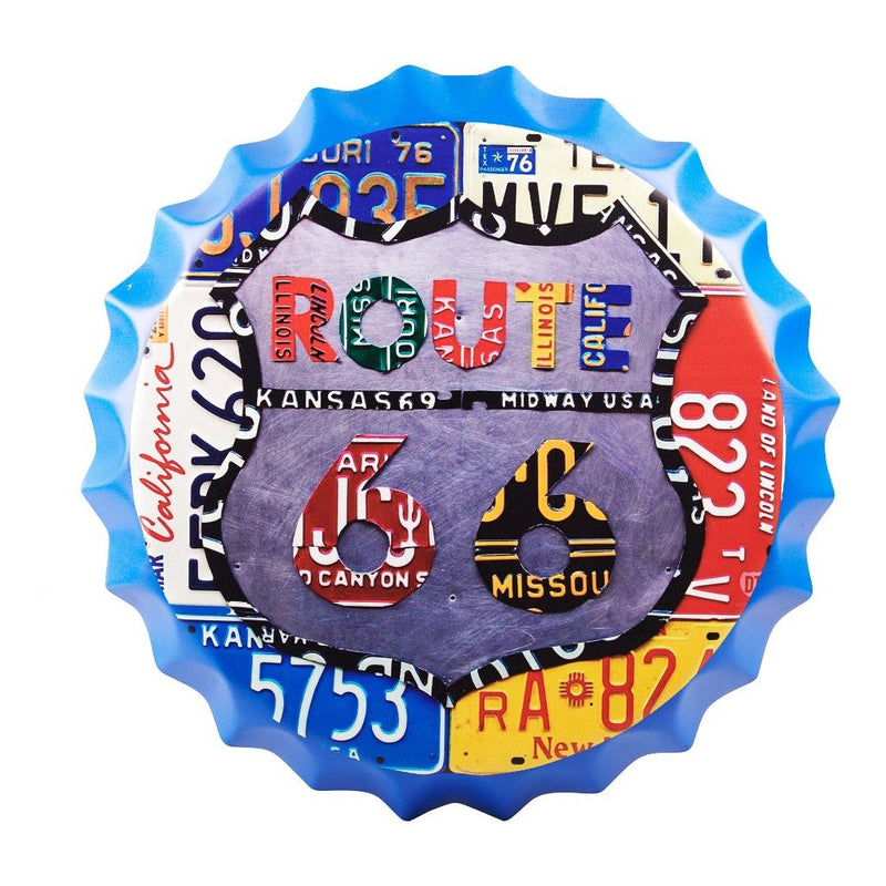 Bottle Caps wall sign - Route 66 Number Plate design (14"x14") - eazy wagon